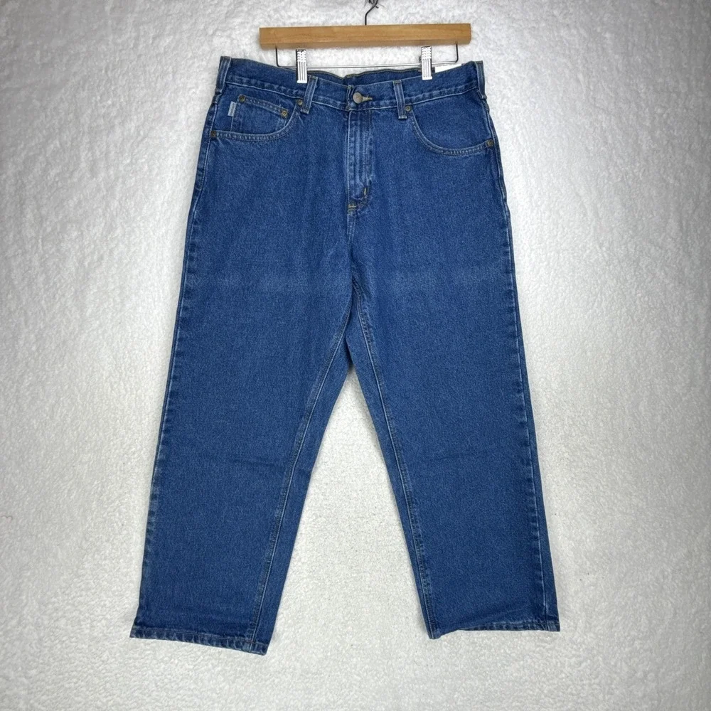 Carhartt Mens Loose Fit Denim Jeans 35x30 New with Tags B167 DST Blue Work Pants